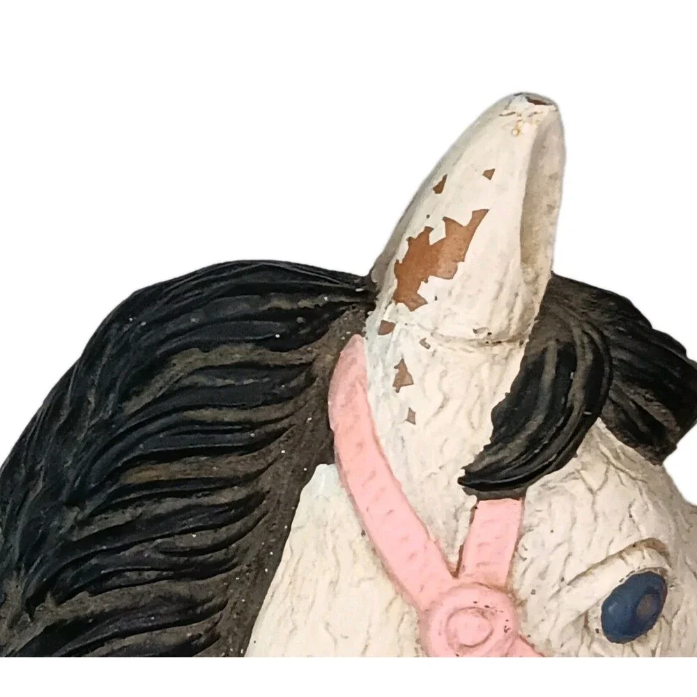 Vintage Yorkraft Carousel Horse Carved Wall Plaque White Pink Blue Black Mane